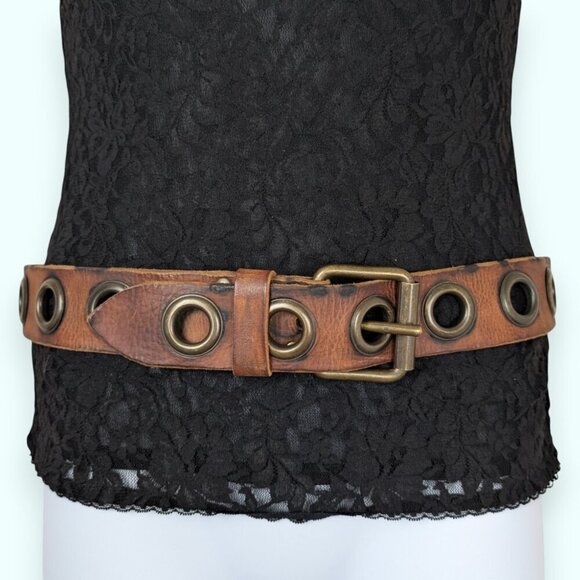 Vintage Leather Grommet Belt - Picture 2 of 6